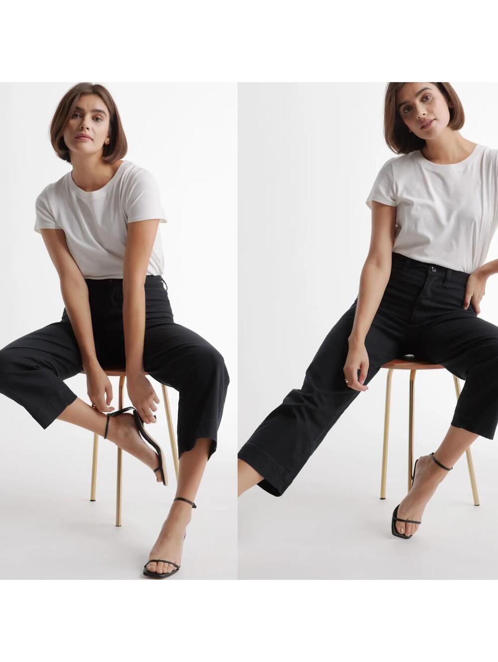 QUINCE Organic Stretch Cotton Twill Wide-Leg Crop Pants Black Women’s size 29 - Picture 13 of 14